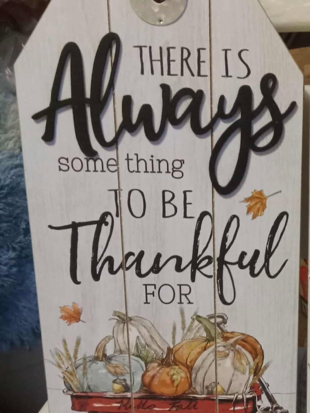 Wood plaque, "Thankful", wagon/pumpkins, 8" W X 15.75" L, 4.5" rope hanger